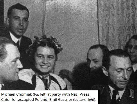 Michael Chomiak (top left) celebrating with Nazi Press Chief Emil Gassner (right)